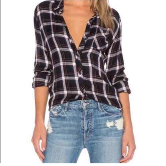 Rails Tops - Rails Women's Hunter Shirt Nightfall / White XS Plaid Check Button Blouse Top